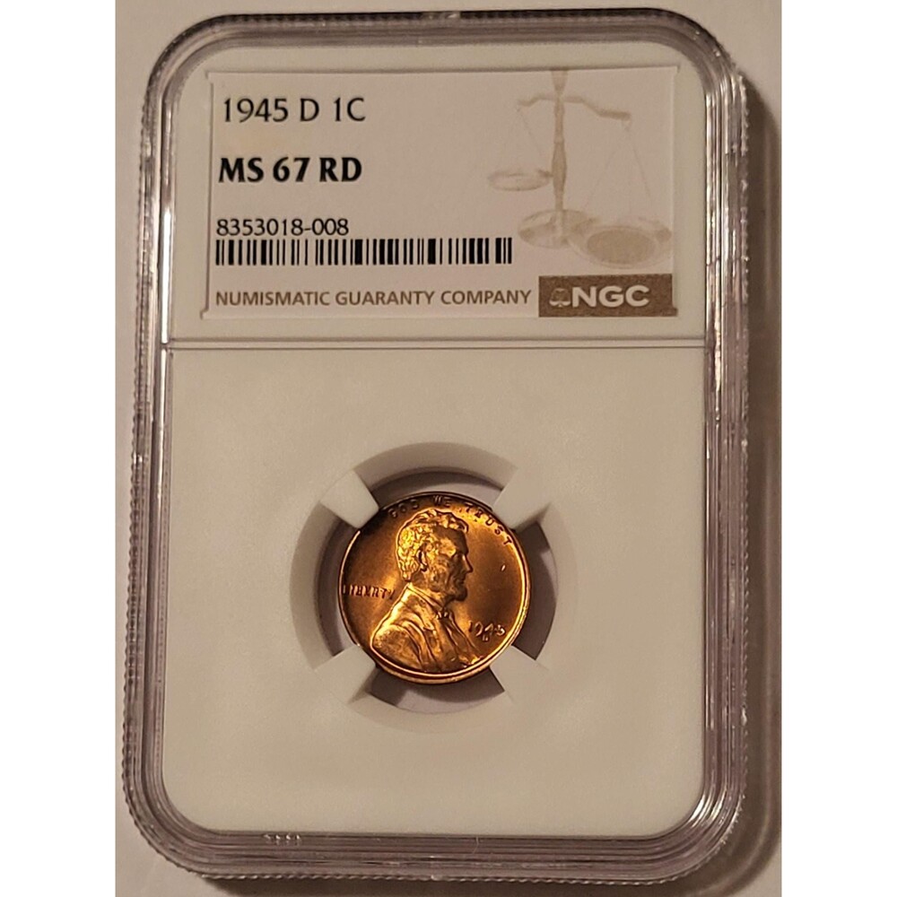 1945 D Lincoln Wheat Cent MS67 RED NGC